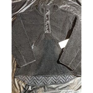 Athleta Cozy Sherpa Snap Sweatshirt Size Large Black